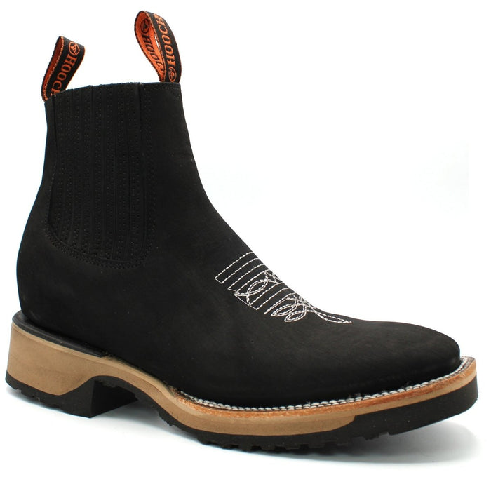 Wide Square Toe Ankle Boots with Rubber Sole Hooch Black H42D2605 - Hooch Boots