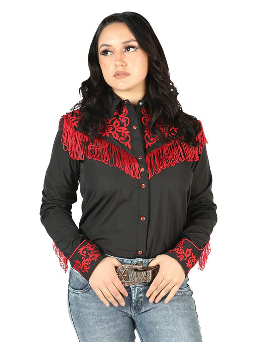 Women's Black Embroidered Long Sleeve Western Shirt El Señor de los Cielos - El General