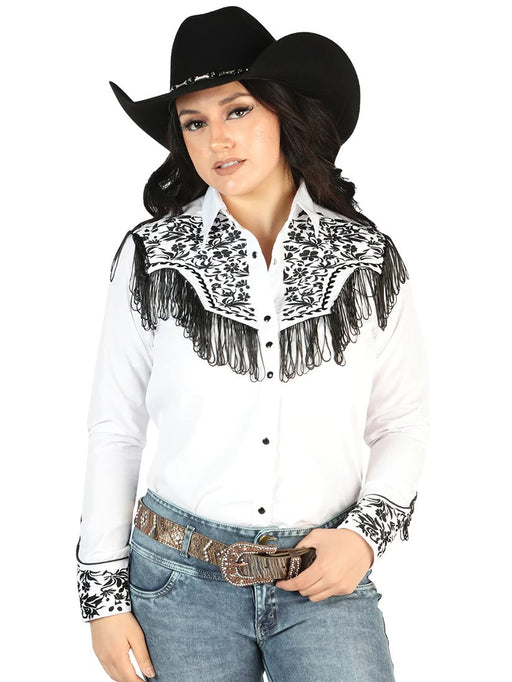 Women's White Embroidered Long Sleeve Western Shirt El Señor de los Cielos - El General