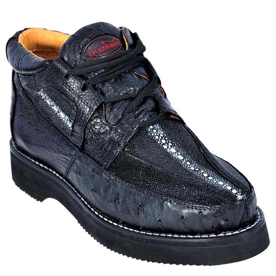Genuine Stingray & Ostrich Casual Shoes Black Color – Los Altos Boots – Side View