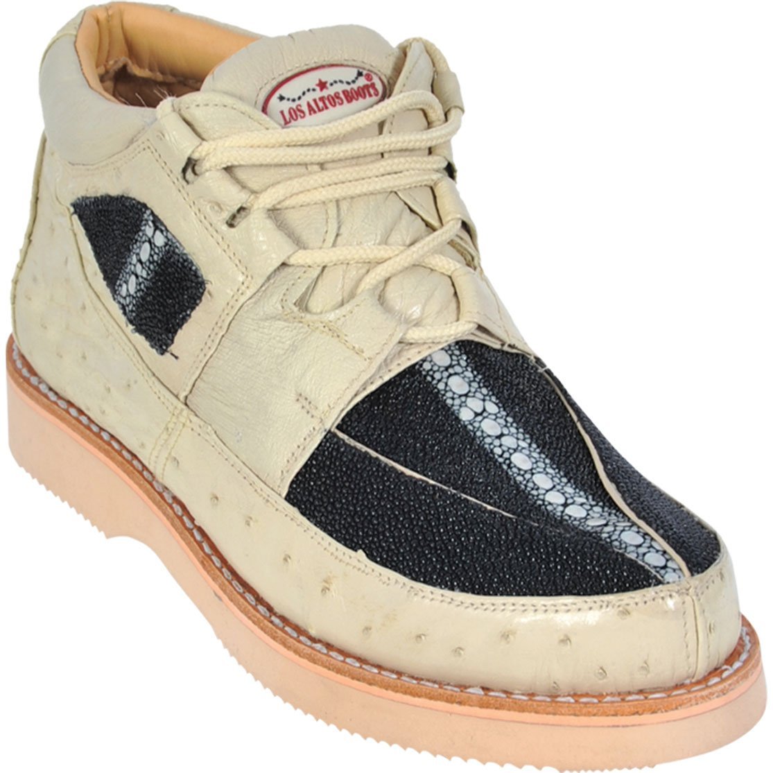 Genuine Stingray & Ostrich Casual Shoes Black and Winter White Color – Los Altos Boots – Side View