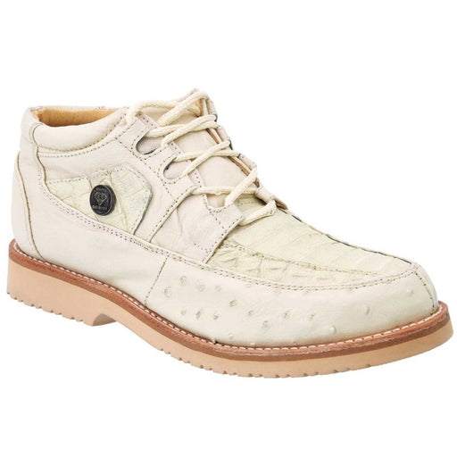 Zapatos Casuales de Cocodrilo con Avestruz Original Color Hueso WD-395 - White Diamonds Boots