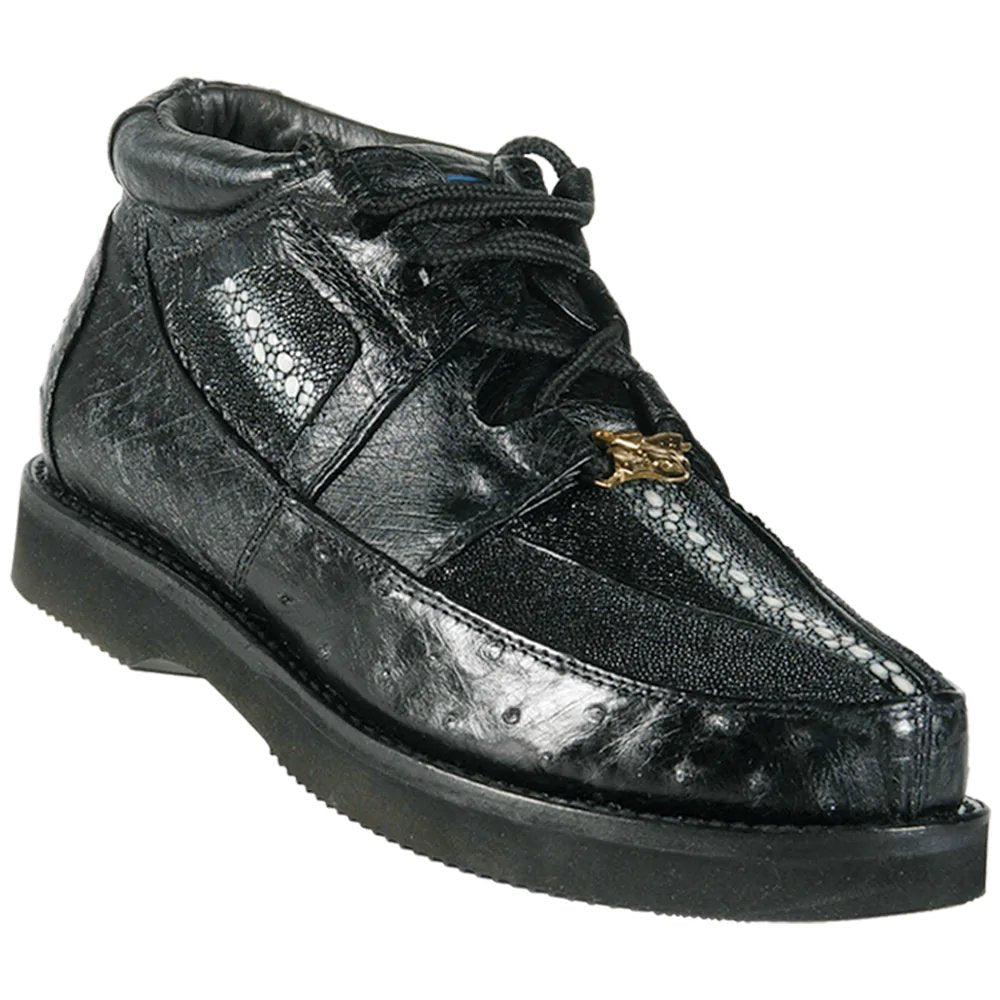 Casual Stingray and Ostrich Shoes Black Color - Wild West Boots - Side View 