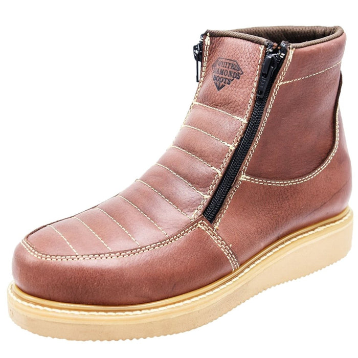 Zapatos de Trabajo Cuero Original con Doble Zipper Color Cafe WD-447 - White Diamonds Boots