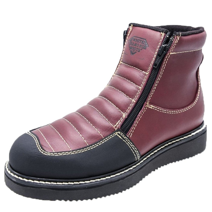 Zapatos de Trabajo Cuero Original con Doble Zipper Color Vino WD-446 - White Diamonds Boots